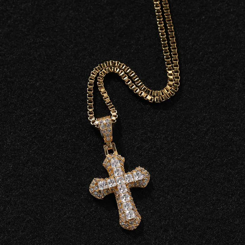 Gold-plated, diamond-encrusted mini cross necklace - MERGE.DAY.1.FREESTYLE