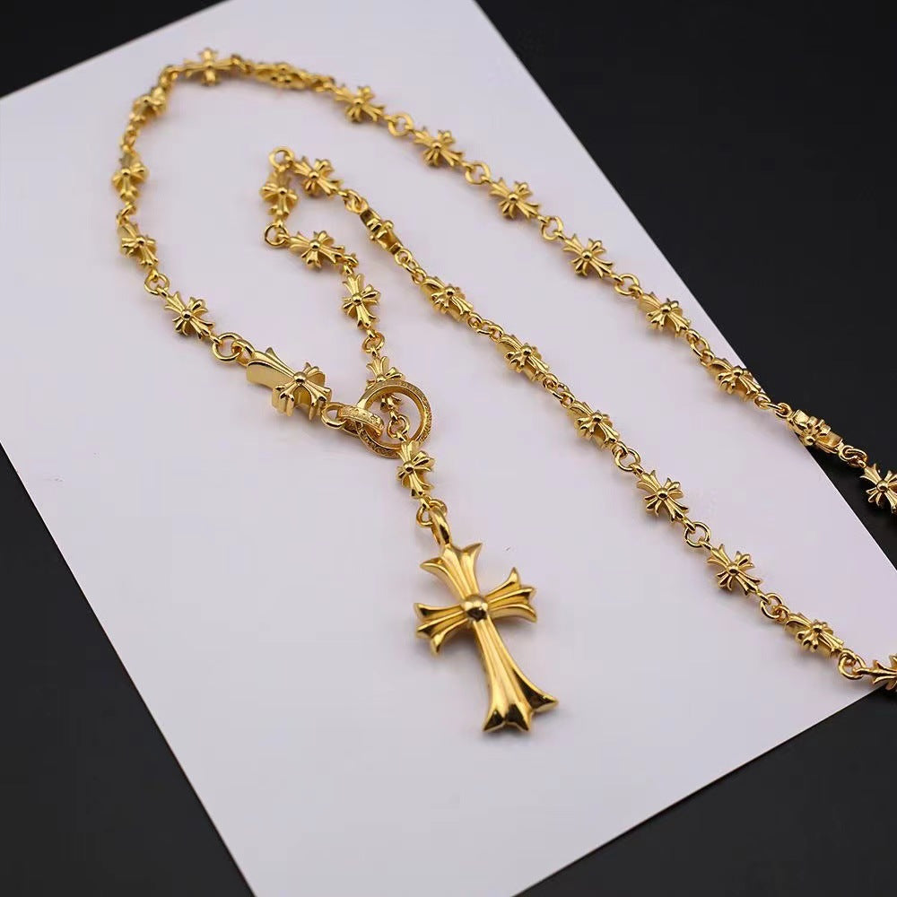 Retro gold silver cross flower necklace - MERGE.DAY.1.FREESTYLE