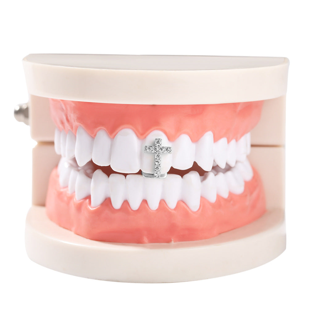 Hip-hop gold braces with zirconia cross Teeth Grillz - MERGE.DAY.1.FREESTYLE