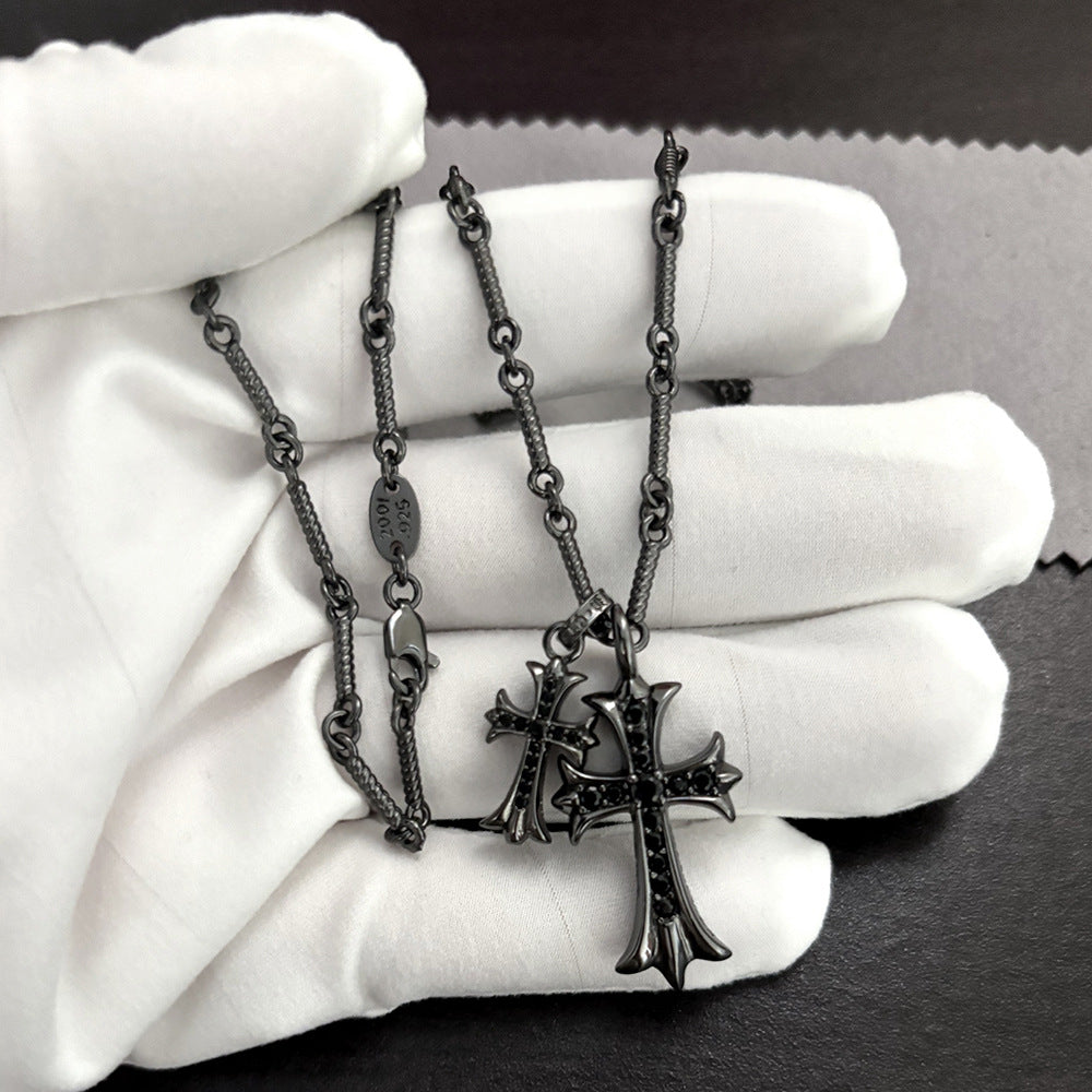 black double cross diamond Bamboo necklace - MERGE.DAY.1.FREESTYLE
