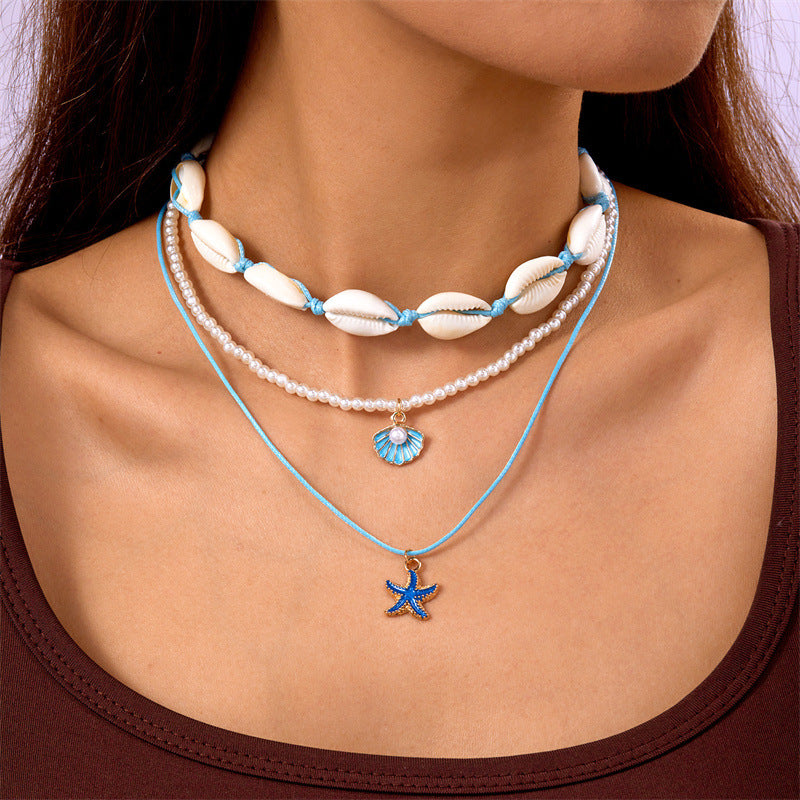 starfish necklace pearl multi-layer stacking necklace - MERGE.DAY.1.FREESTYLE