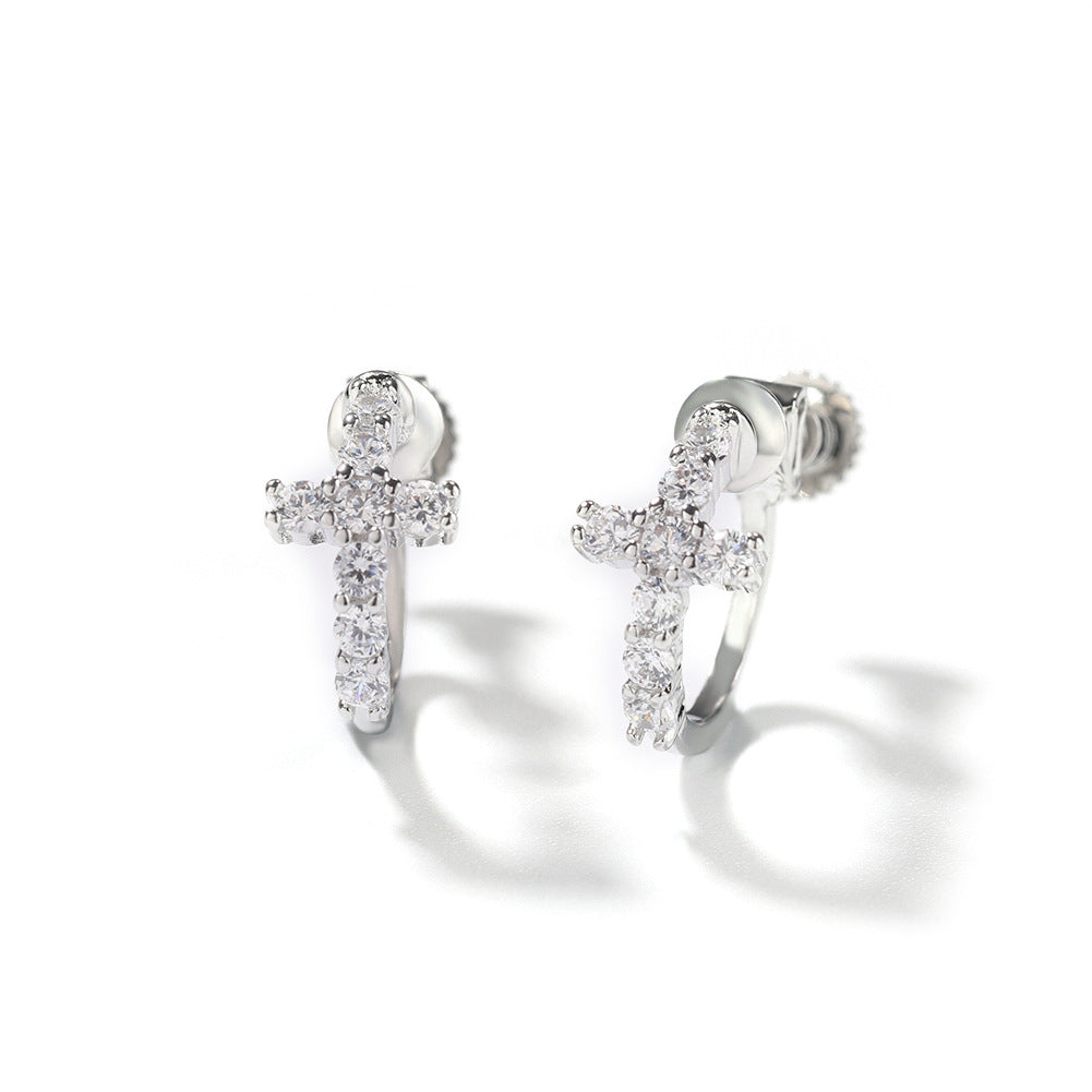 Hip Hop Zircon Black Spiral Clasp Cross Earrings - MERGE.DAY.1.FREESTYLE