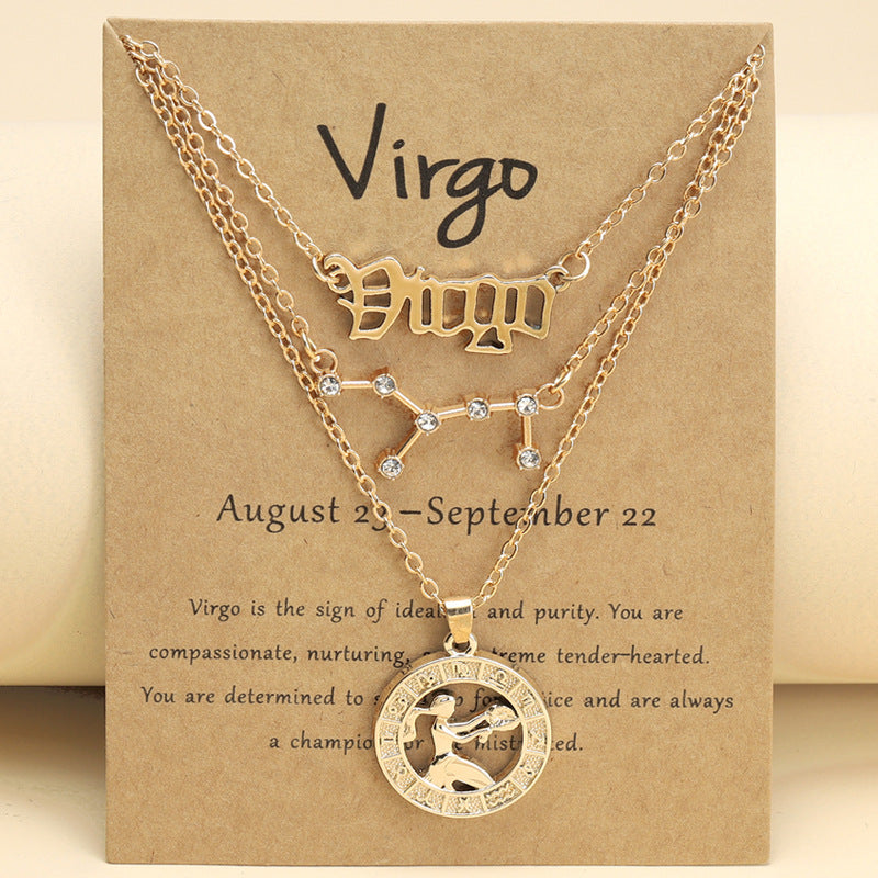 Zodiac Necklace Vintage English Star Image Pendant Three Piece Jewelry Set - MERGE.DAY.1.FREESTYLE