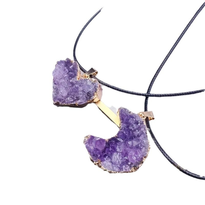 Amethyst Love Bezel Pendant Amethyst Teeth Hole Moon Peach Heart Shape Necklace - MERGE.DAY.1.FREESTYLE