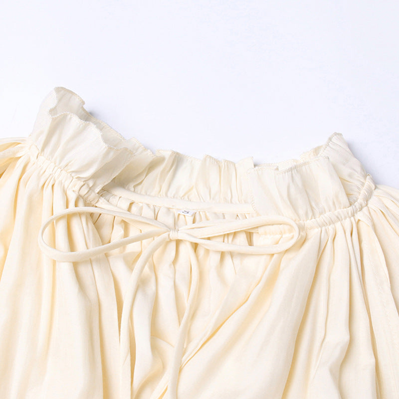 French Palace Style V-Neck Long Sleeve Shawl Pleated Ruffle Dress - MERGE.DAY.1.FREESTYLE