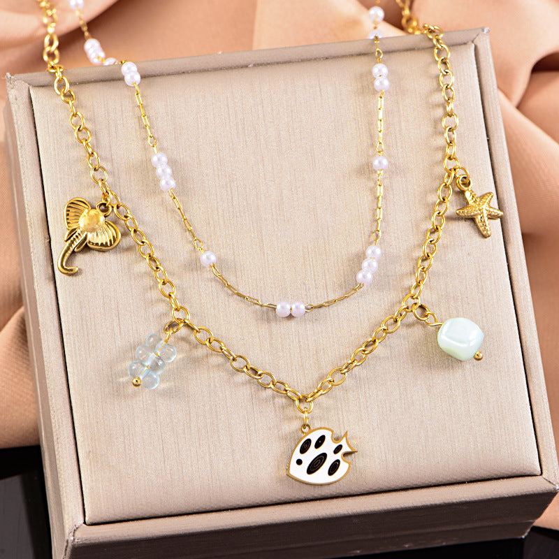 starfish necklace, ocean series millet pearl necklace - MERGE.DAY.1.FREESTYLE