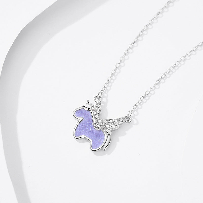 Cartoon Unicorn Necklace Women's Sterling Silver Clavicle Chain Cold Enamel Pendant - MERGE.DAY.1.FREESTYLE