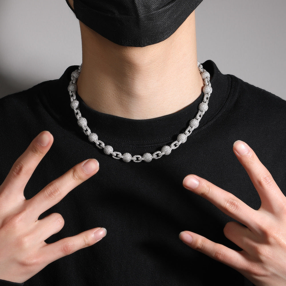 mens gold 5A Zirconia Ball chain necklace - MERGE.DAY.1.FREESTYLE