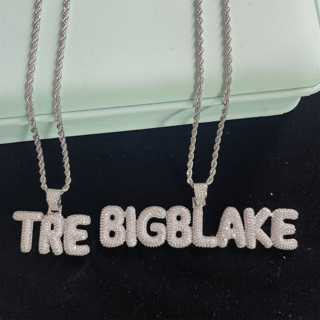 small bubble letter name necklace custom diamond pendant - MERGE.DAY.1.FREESTYLE