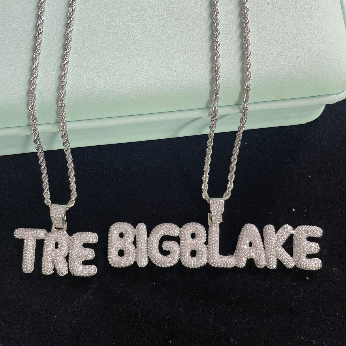 small bubble letter name necklace custom diamond pendant - MERGE.DAY.1.FREESTYLE