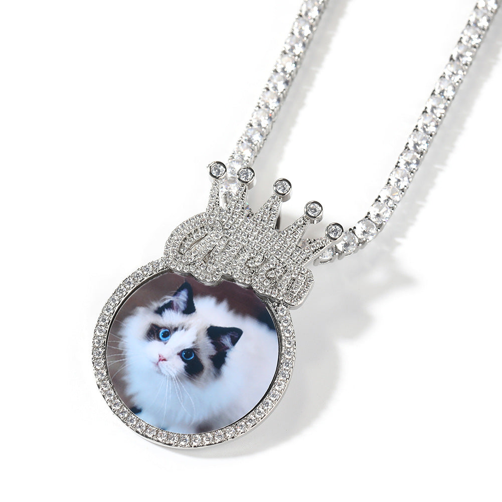 Custom Crown Round Photo Diamond Pendant Hip Hop Necklace - MERGE.DAY.1.FREESTYLE