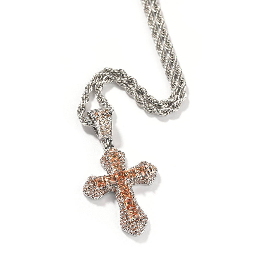 Blue Zircon Cross Hip-hop Necklace - MERGE.DAY.1.FREESTYLE