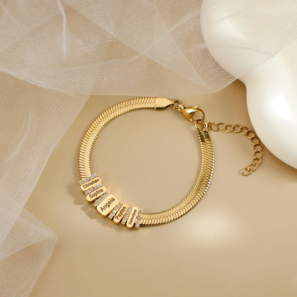 Flat snake bone chain diamond engraving bracelet - MERGE.DAY.1.FREESTYLE