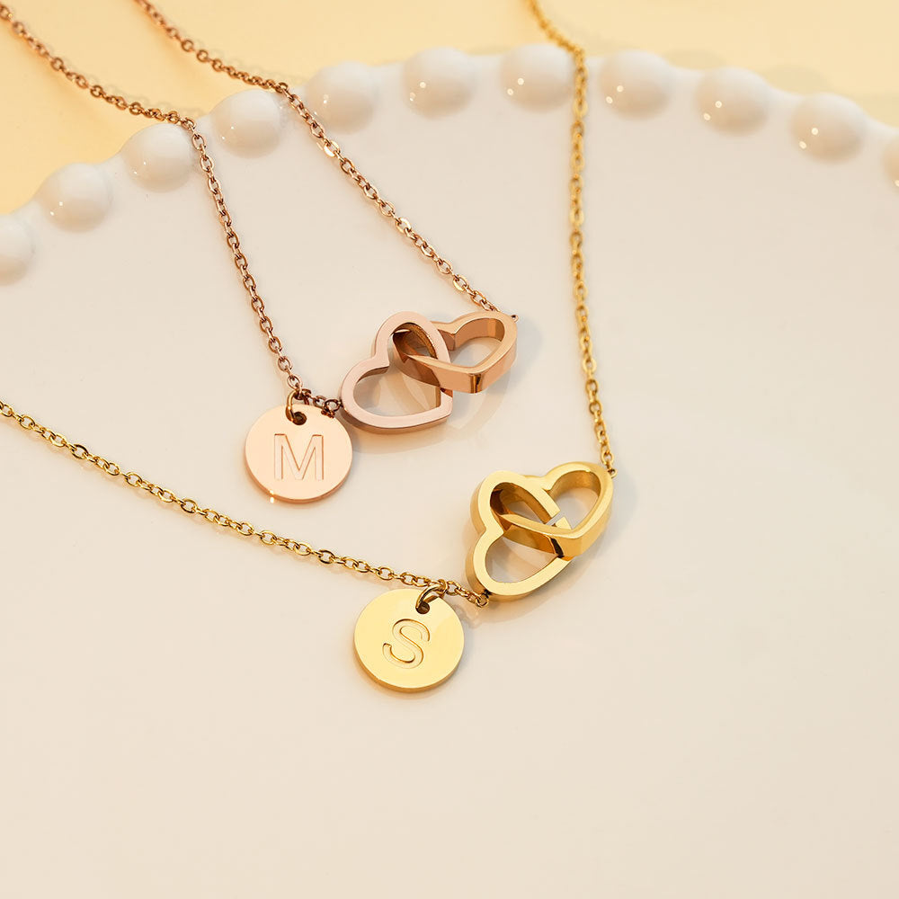 Double love necklace interlocking heart pendant - MERGE.DAY.1.FREESTYLE