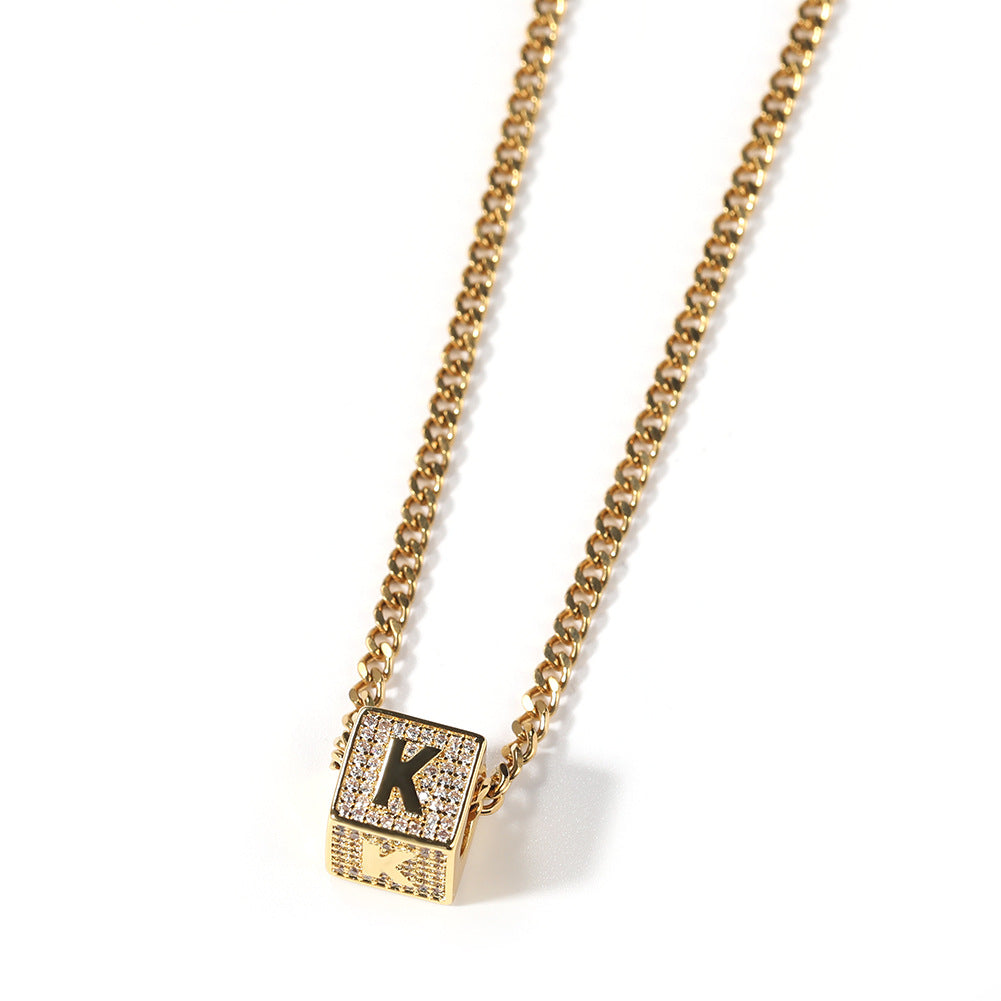 Hip Hop 26 Letter Square Pendant Passepartout Letter Necklace - MERGE.DAY.1.FREESTYLE