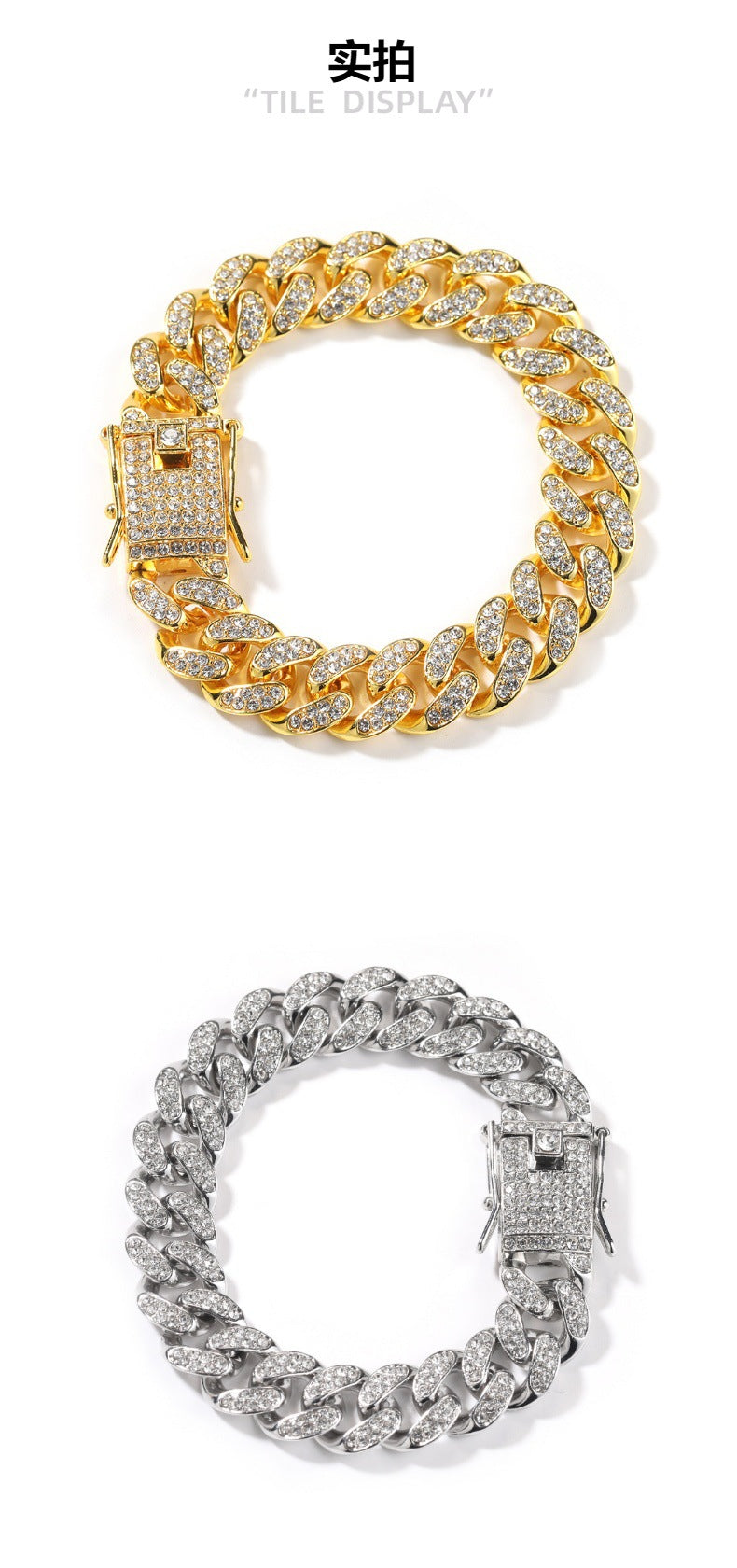 Hip-Hop 12mm Diamond-Encrusted Cuban Chain Bracelet - MERGE.DAY.1.FREESTYLE