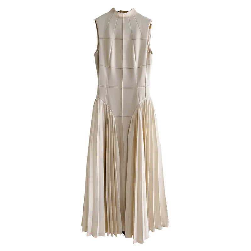 Pleated round neck sleeveless A dress with waist slimming long skirt - MERGE.DAY.1.FREESTYLE