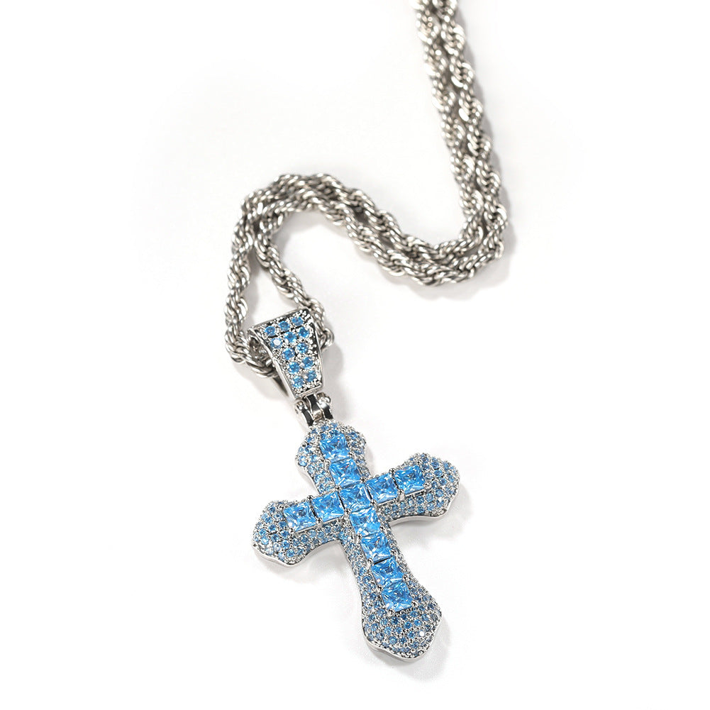 Blue Zircon Cross Hip-hop Necklace - MERGE.DAY.1.FREESTYLE