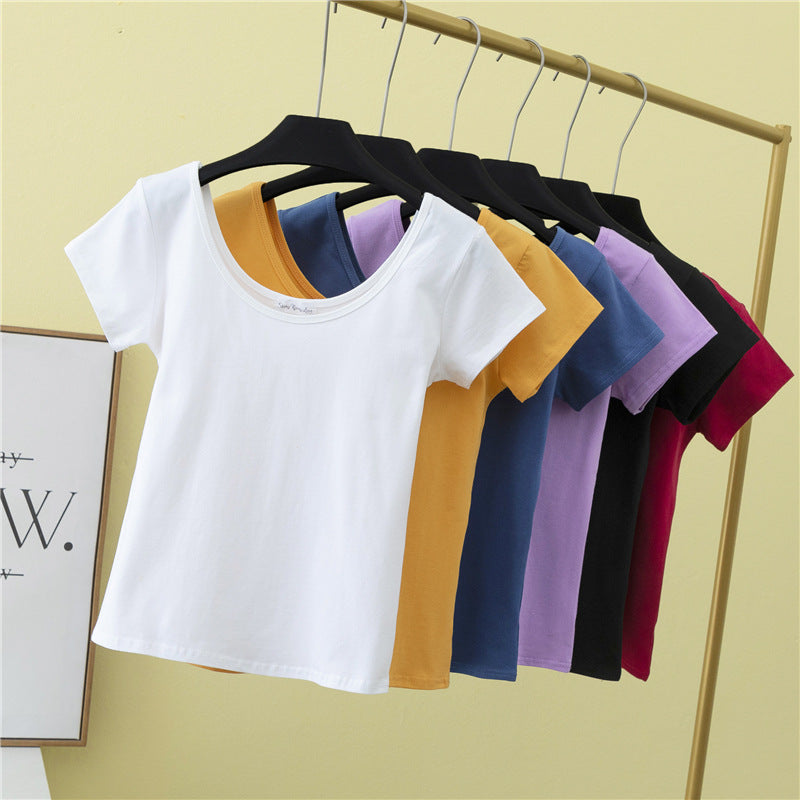 Summer slim fit large U-neck short-sleeved T-shirt - MERGE.DAY.1.FREESTYLE