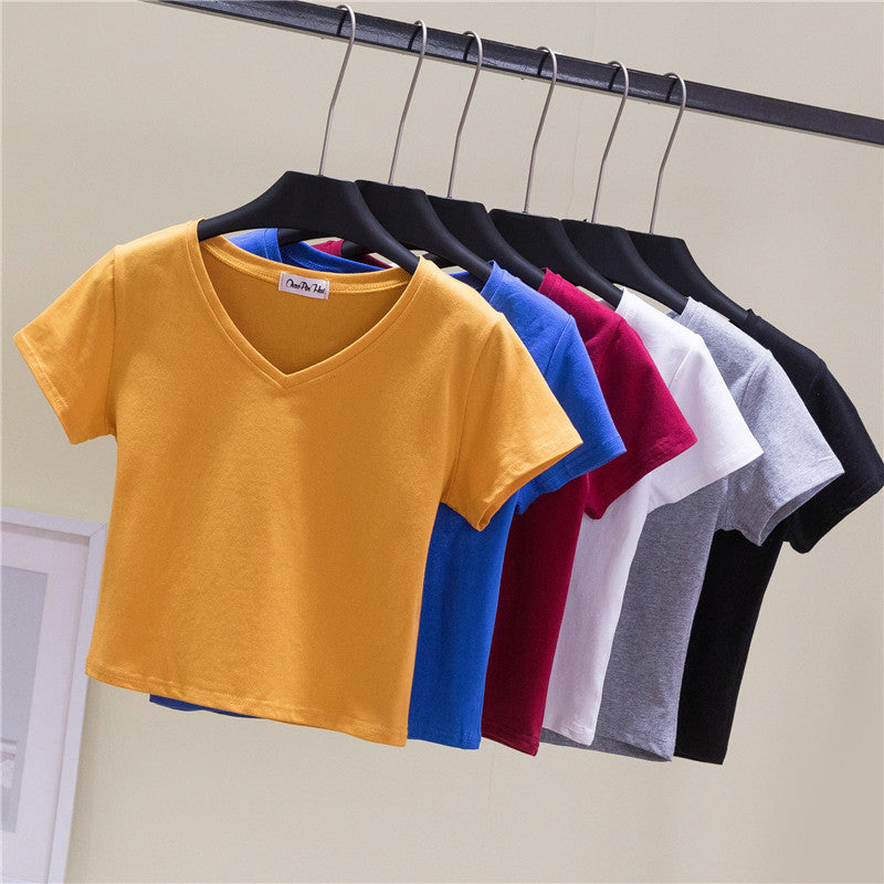 V-neck midriff-baring slim-waisted top - MERGE.DAY.1.FREESTYLE
