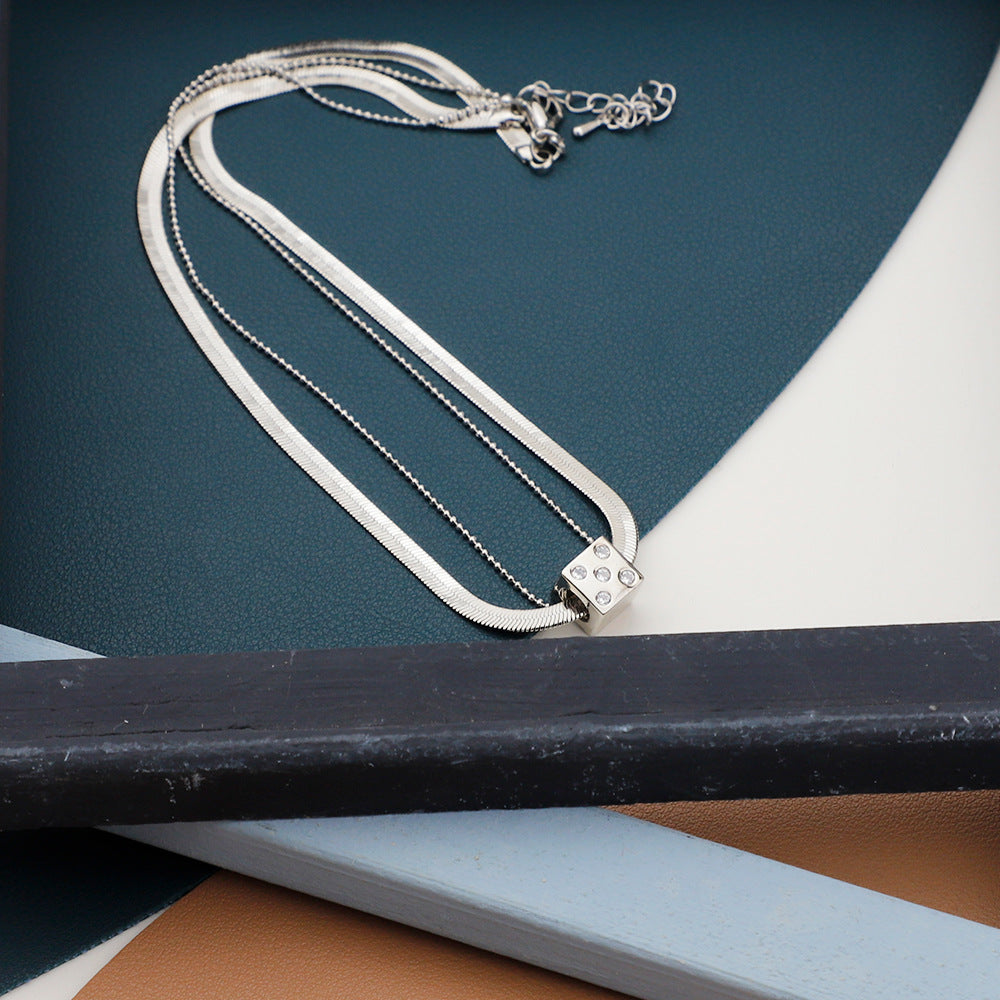 Silver Dice Double Chain Necklace - MERGE.DAY.1.FREESTYLE