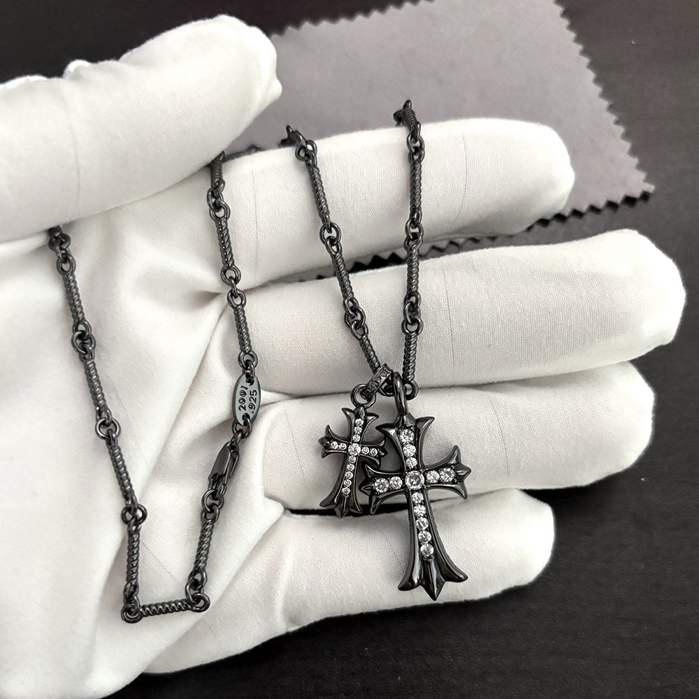 black double cross diamond Bamboo necklace - MERGE.DAY.1.FREESTYLE