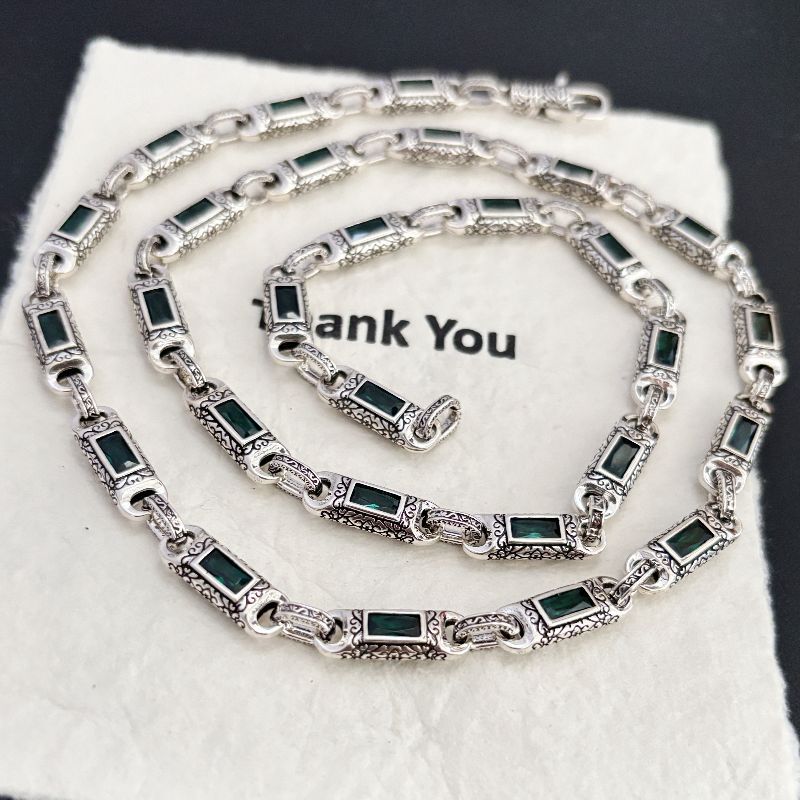 Tang pattern inlaid rectangular zircon necklace - MERGE.DAY.1.FREESTYLE