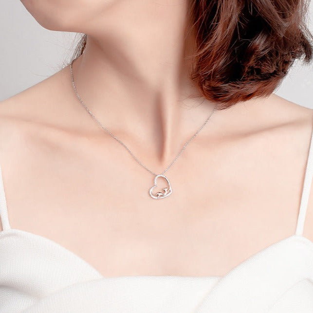 Sterling Silver Accessories Heart Shaped Cat Pendant Diamond Silver Necklace Women - MERGE.DAY.1.FREESTYLE