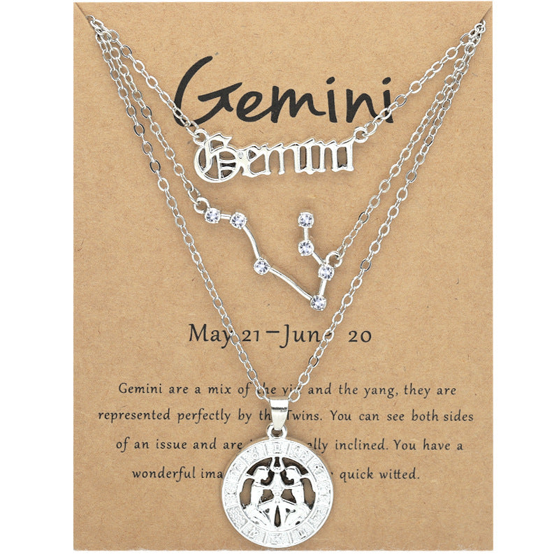 Zodiac Necklace Vintage English Star Image Pendant Three Piece Jewelry Set - MERGE.DAY.1.FREESTYLE
