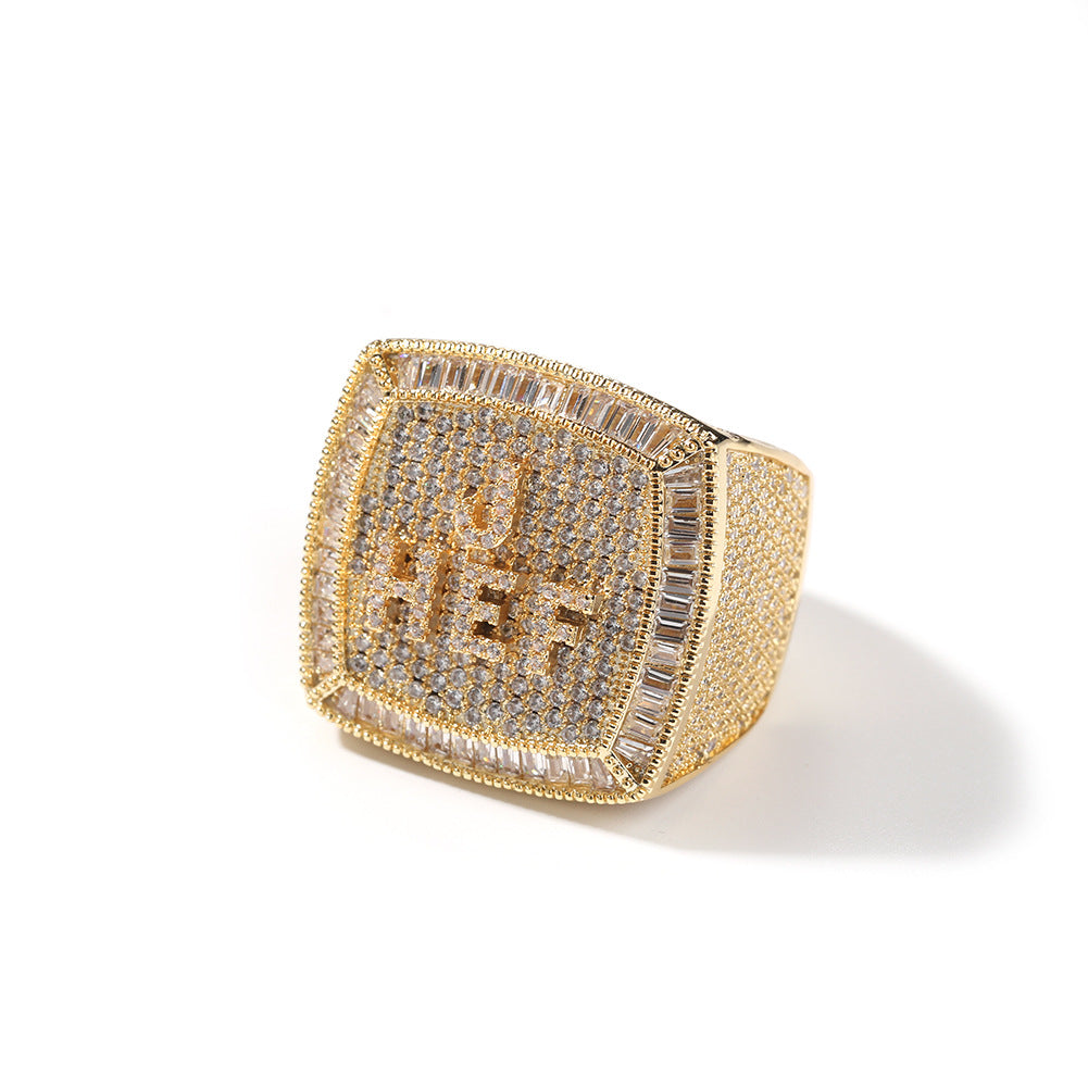 Hip-hop diamond-encrusted zircon DIY letter square ring - MERGE.DAY.1.FREESTYLE
