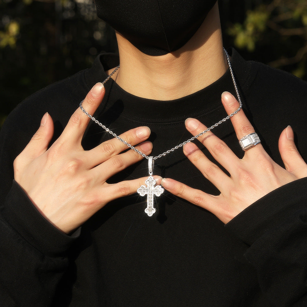 Hip-hop large diamond-encrusted cloud cross pendant - MERGE.DAY.1.FREESTYLE