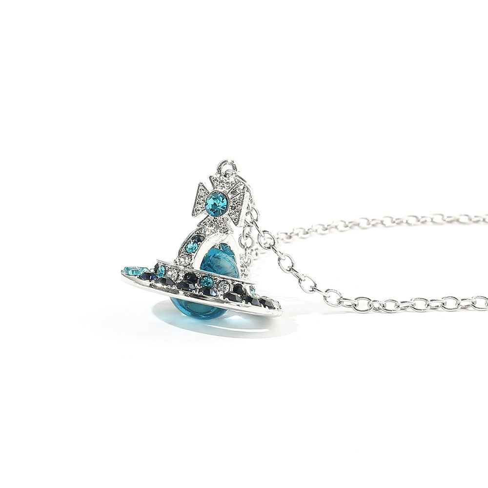 Saturn necklace, teardrop colored diamond earrings, Saturn earrings - MERGE.DAY.1.FREESTYLE