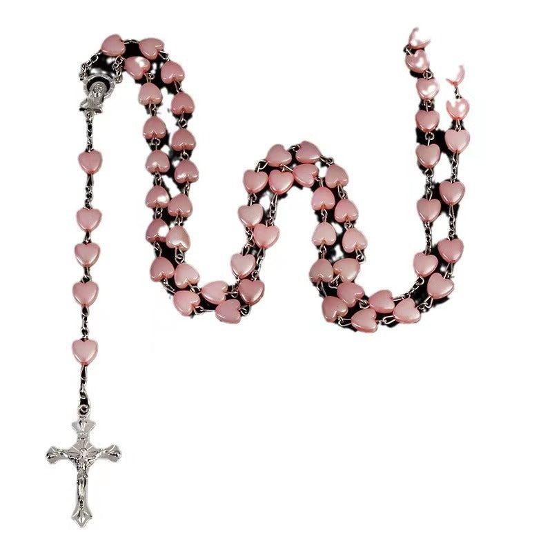 Heart-shaped pink rosary necklace - MERGE.DAY.1.FREESTYLE