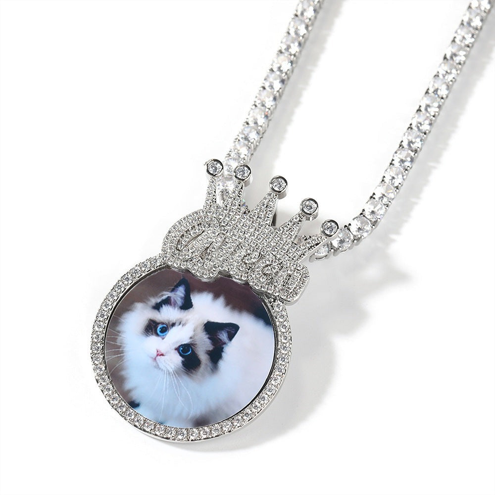 Custom Crown Round Photo Diamond Pendant Hip Hop Necklace - MERGE.DAY.1.FREESTYLE