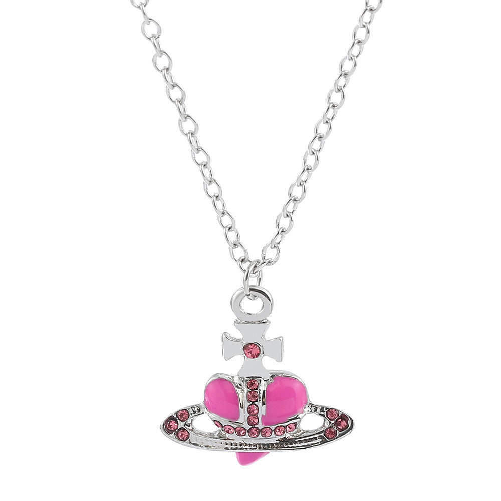 Saturn necklace, teardrop colored diamond earrings, Saturn earrings - MERGE.DAY.1.FREESTYLE