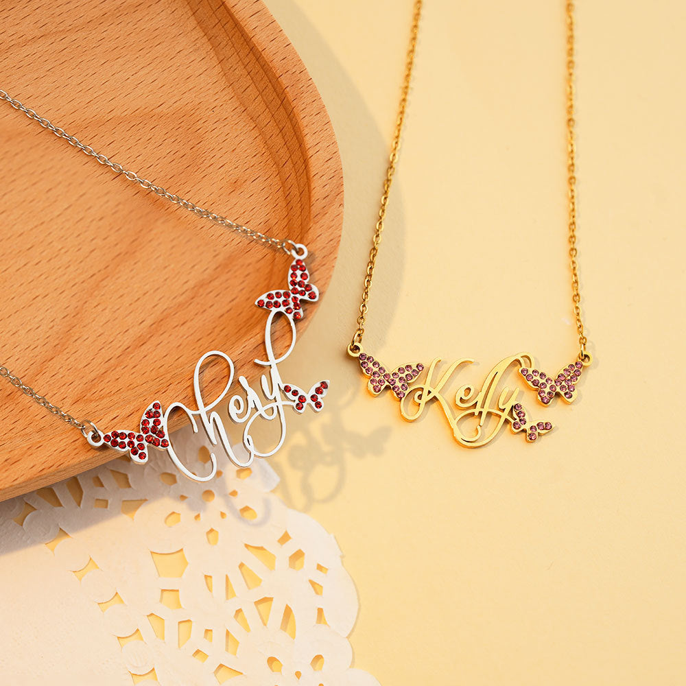 Butterfly Full Diamond Customized Name Necklace - MERGE.DAY.1.FREESTYLE