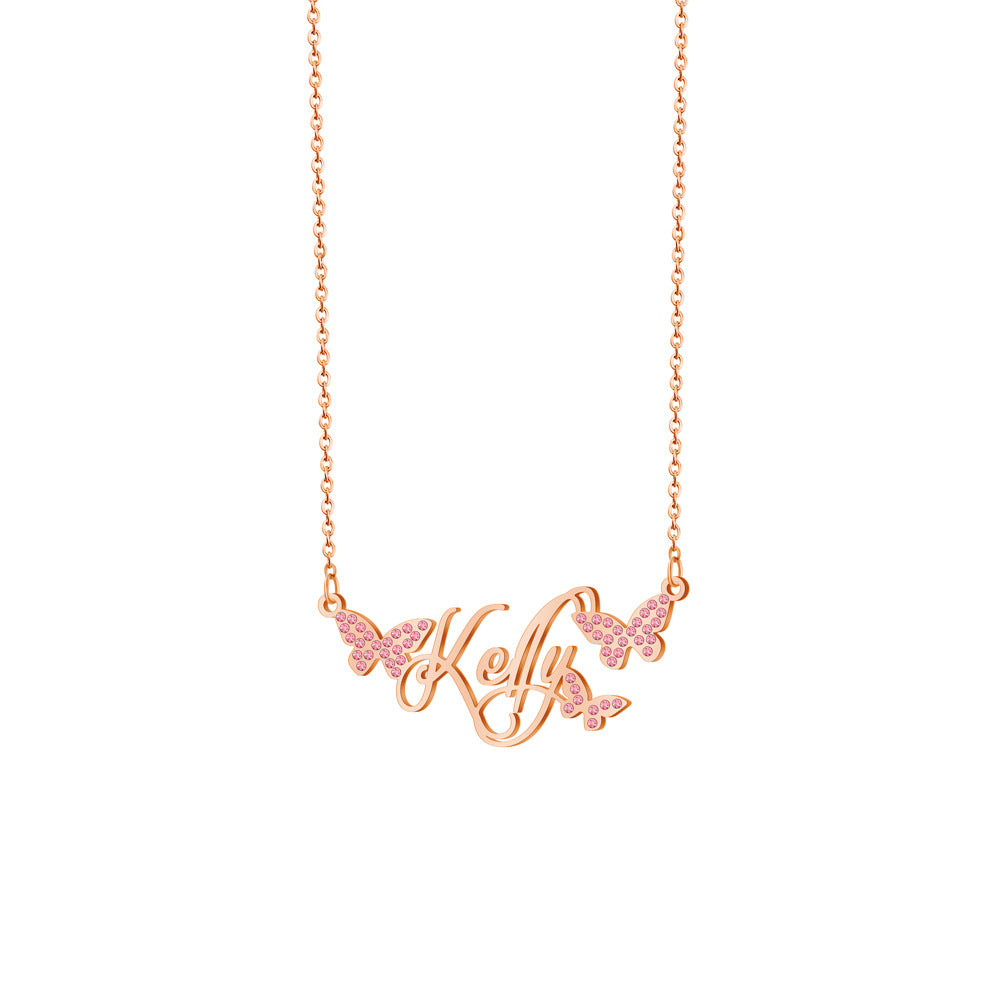 Butterfly Full Diamond Customized Name Necklace - MERGE.DAY.1.FREESTYLE