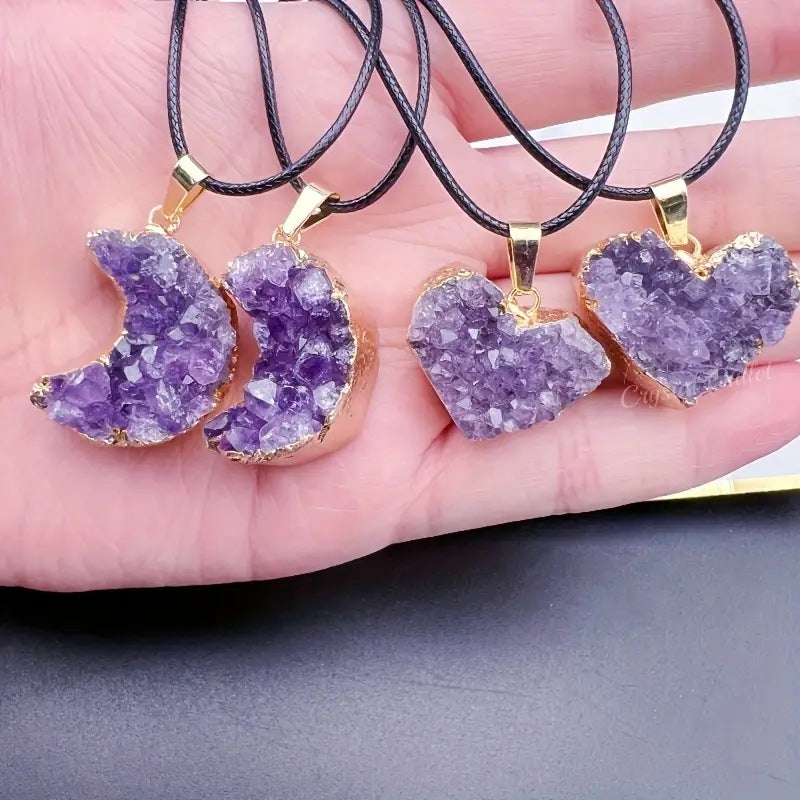 Amethyst Love Bezel Pendant Amethyst Teeth Hole Moon Peach Heart Shape Necklace - MERGE.DAY.1.FREESTYLE