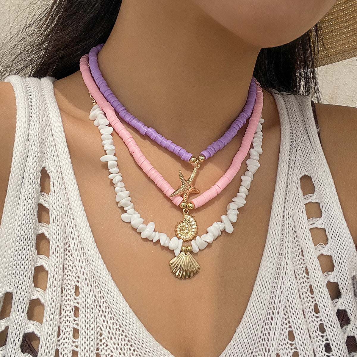 starfish necklace shell rice bead gravel necklace - MERGE.DAY.1.FREESTYLE