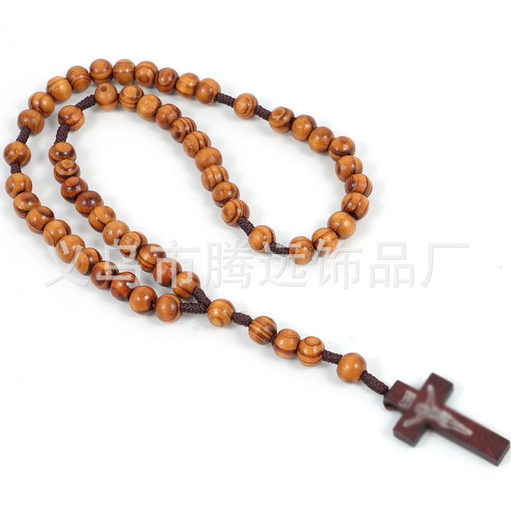 rosary necklace wooden beads cross necklace - MERGE.DAY.1.FREESTYLE