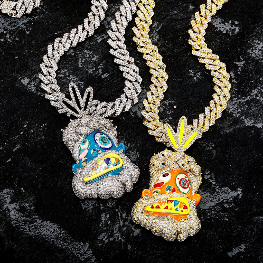Diamond-studded colorful dripping oil cartoon head hip-hop pendant necklace wholesale - MERGE.DAY.1.FREESTYLE