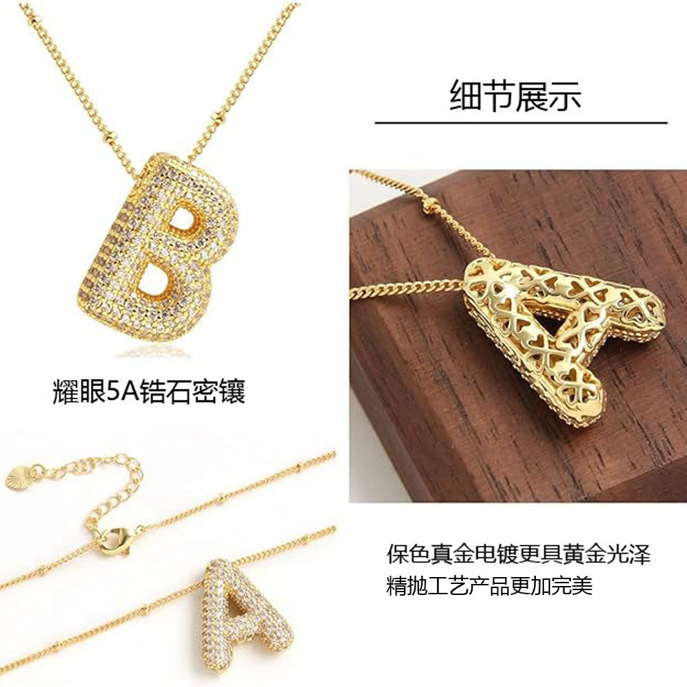Bubble Initial Necklace 14k Gold Plated Cubic Zirconia - MERGE.DAY.1.FREESTYLE