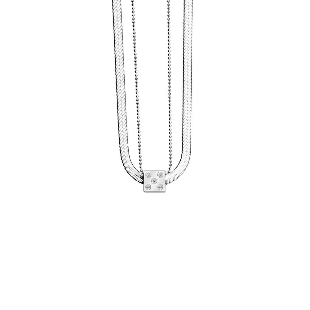 Silver Dice Double Chain Necklace - MERGE.DAY.1.FREESTYLE