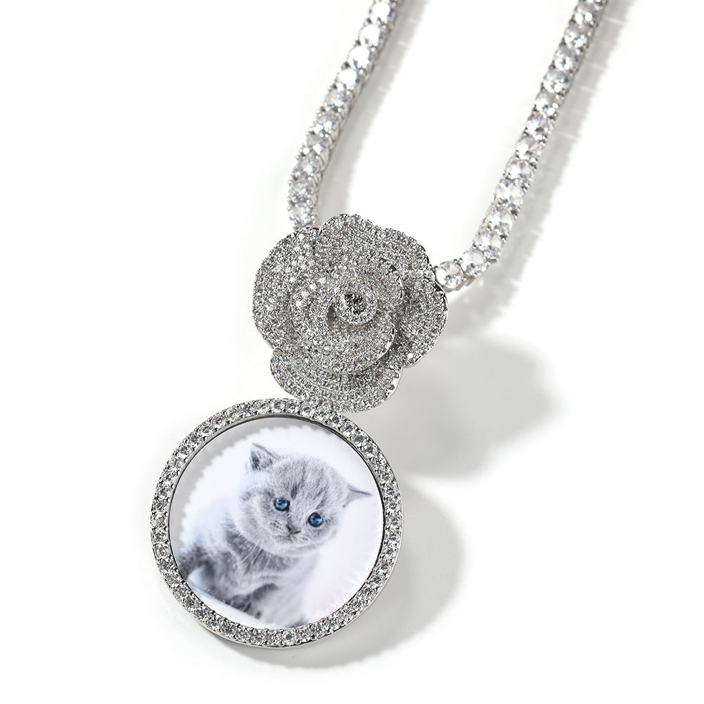 Copper Zircon Round DIY Photo Pendant Rose Button Diamond Necklace - MERGE.DAY.1.FREESTYLE