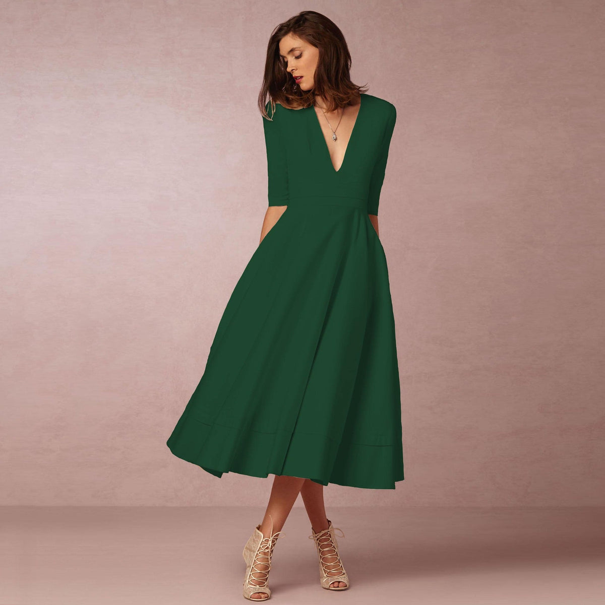 Women's Evening Dress Sexy Deep V Long Sleeve Dress - MERGE.DAY.1.FREESTYLE