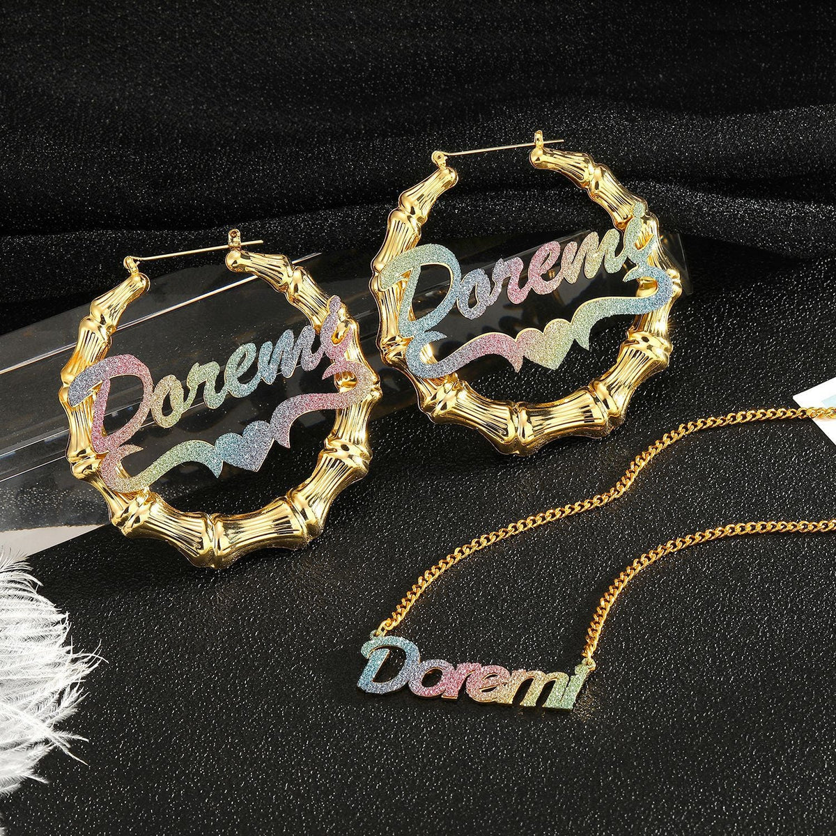 Colorful Name Necklace DIY Titanium Steel Glitter Pink Pendant - MERGE.DAY.1.FREESTYLE