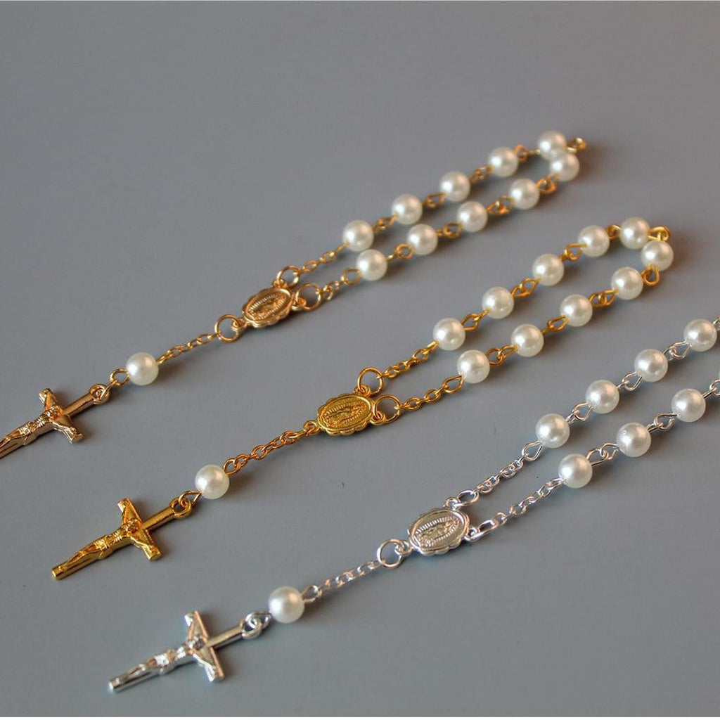 rosary pearl cross full moon blessing bracelet - MERGE.DAY.1.FREESTYLE