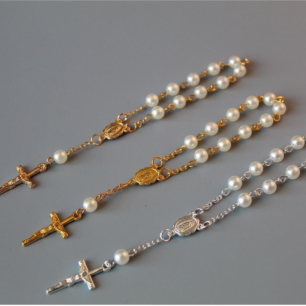 rosary pearl cross full moon blessing bracelet - MERGE.DAY.1.FREESTYLE