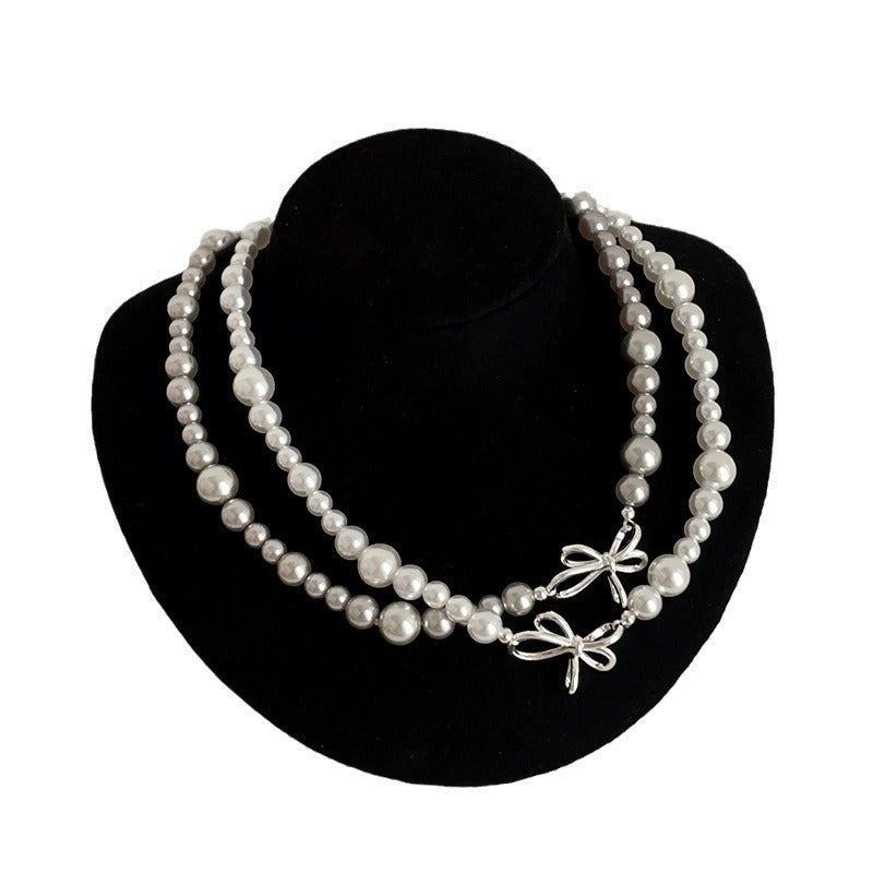 rosary necklace Bow-knot irregular pearl necklace - MERGE.DAY.1.FREESTYLE