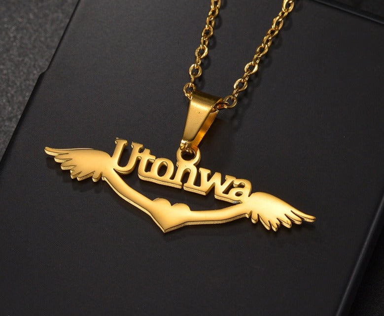 Personalized name necklace wings love pendant clavicle chain - MERGE.DAY.1.FREESTYLE